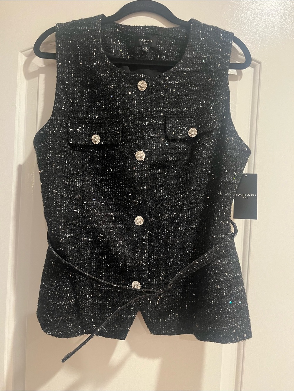 NWT Tahari Black Tweed Sleeveless Vest with Sparkle Buttons
